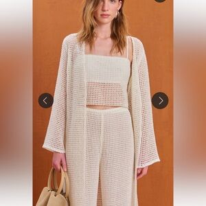 cult gaia corali off white cropped open weave knit blouse top size 12